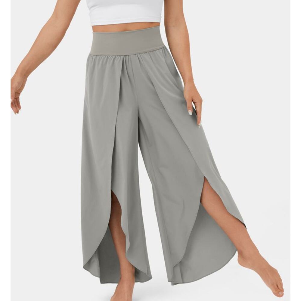 Halara Gray Wide-Leg Split Pants, M